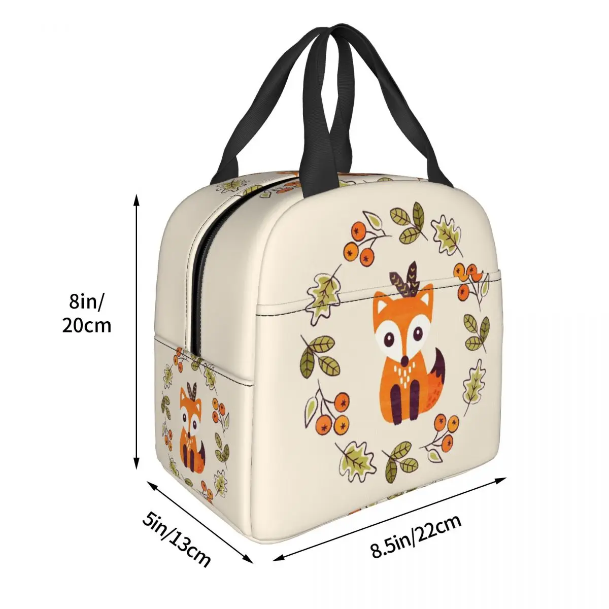 Little Fox With Autumn Berries Insulated Lunch Bag for Women Children Portable Food Boxes Thermal Lunch Box Tote