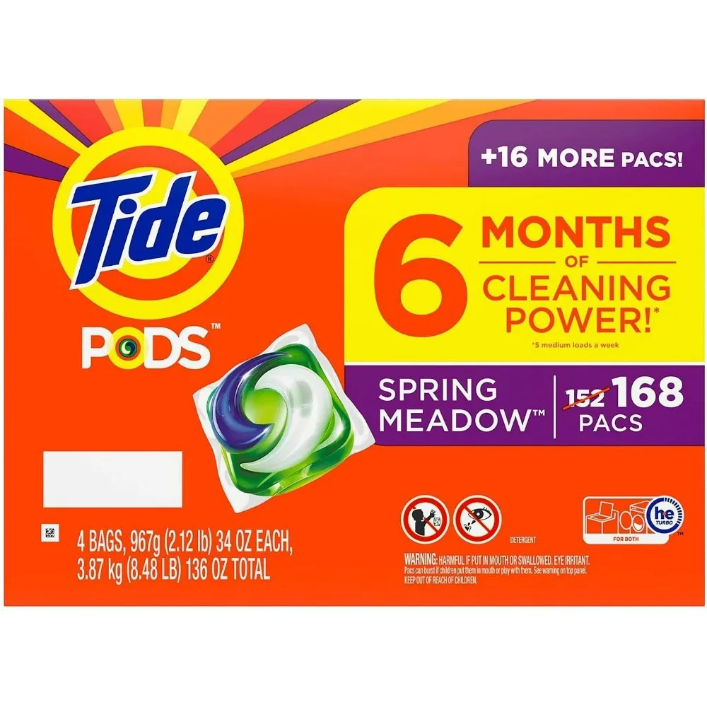 

Tide PODS Liquid Laundry Detergent Pacs, Spring Meadow Scent, 168 Counts, High Efficiency Concentrated Laundry Pods for Daily Cl