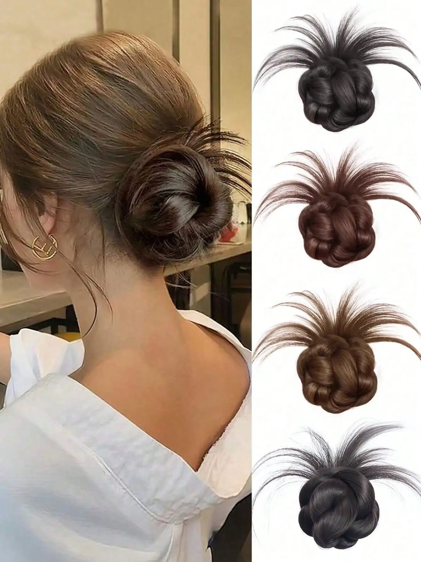 

1pc Synthetic Hair Bun Clip, Heat-Resistant Braided Chignon for Daily Wear