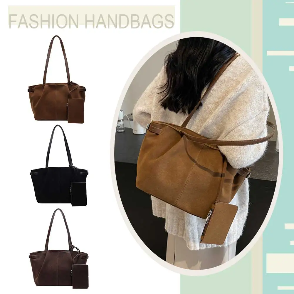 

Women Suede Shoulder Bag with Inner Pocket Underarm Bag Solid Color Handbag Satchel Bag for Work Travel