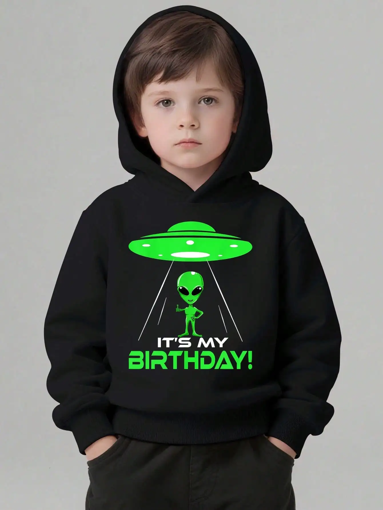 

Children's birthday party hoodies, funny UFO patterns, hoodies, casual comfortable tops, street fashion children's hoodies.