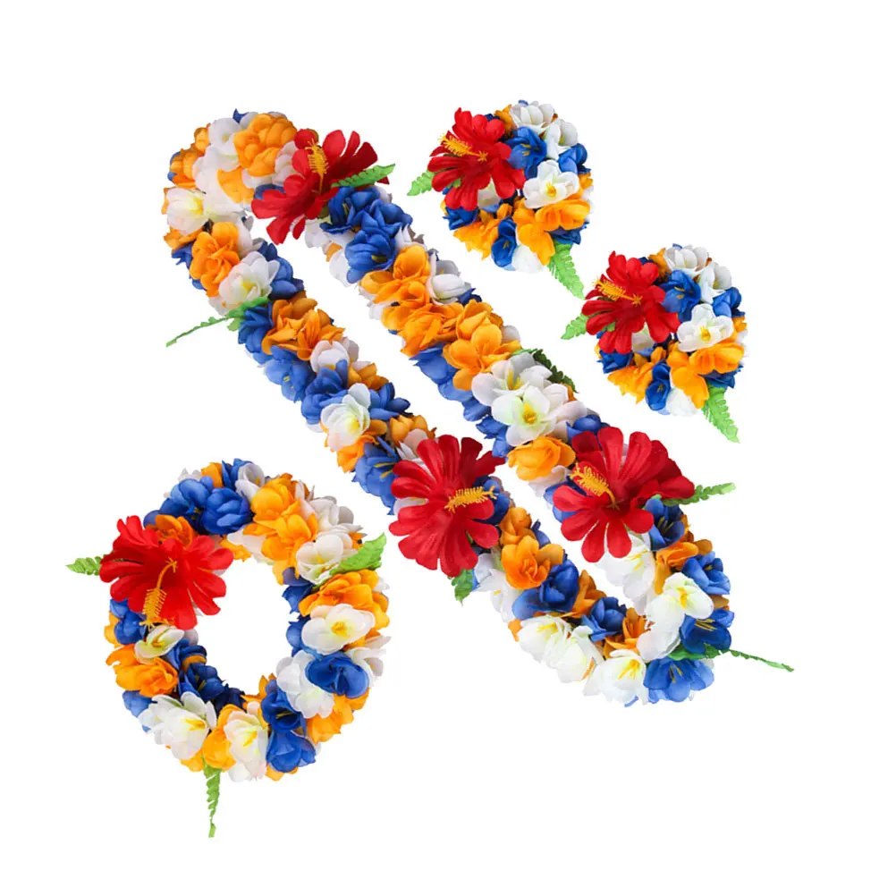 

4 Pcs Artificial Flower Wreath Garland Tropical Flowers Crown Decorate Handmade Luau Party Favor
