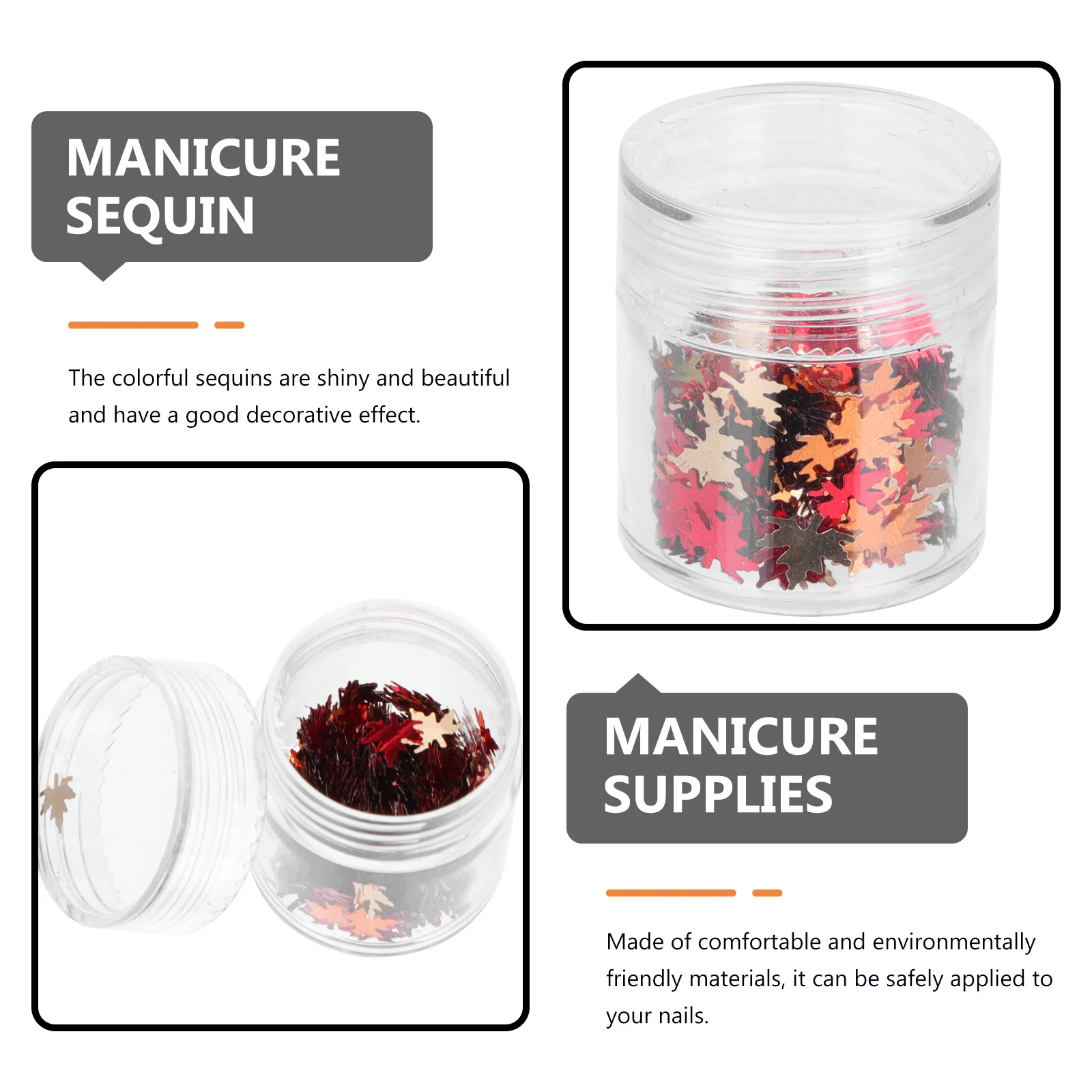 3 Bottles Manicure Sequins Kit Sparkling Nail Art Glitter Decor for Autumn Winter DIY Design Maple Leaf Paillettes