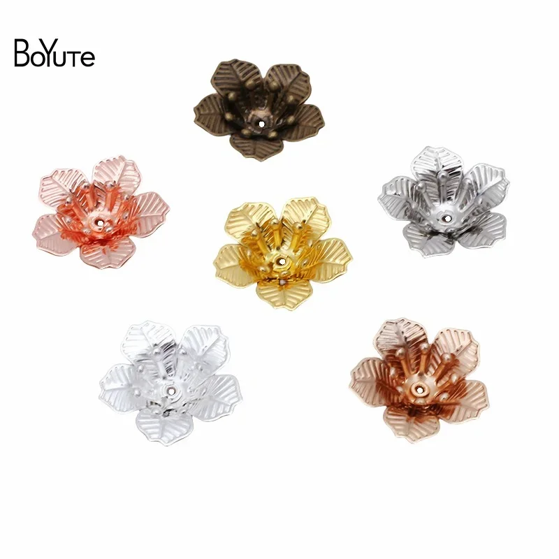 BoYuTe-Metal Brass Flower Materiais, Handmade DIY, Jóias Fazendo Acessórios, Atacado, 16*6mm, 100 PCs/Lot