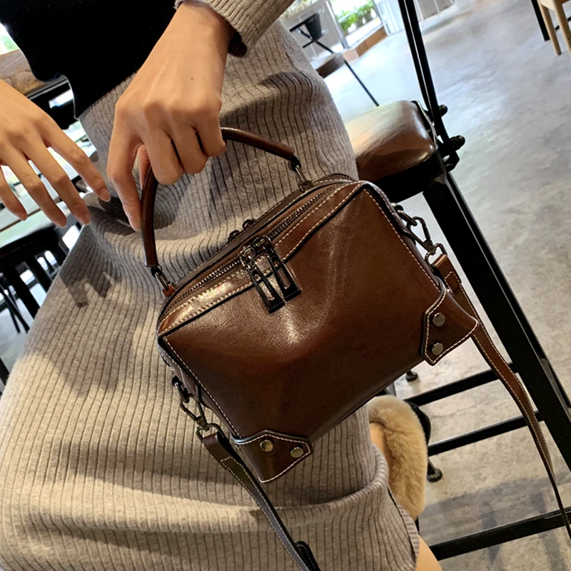 Toptrends Cowhide Genuine Leather Pillow Small Shoulder Crossbody Bags For Women 2024 Trend Designer Boston Tote Ladies Handbags