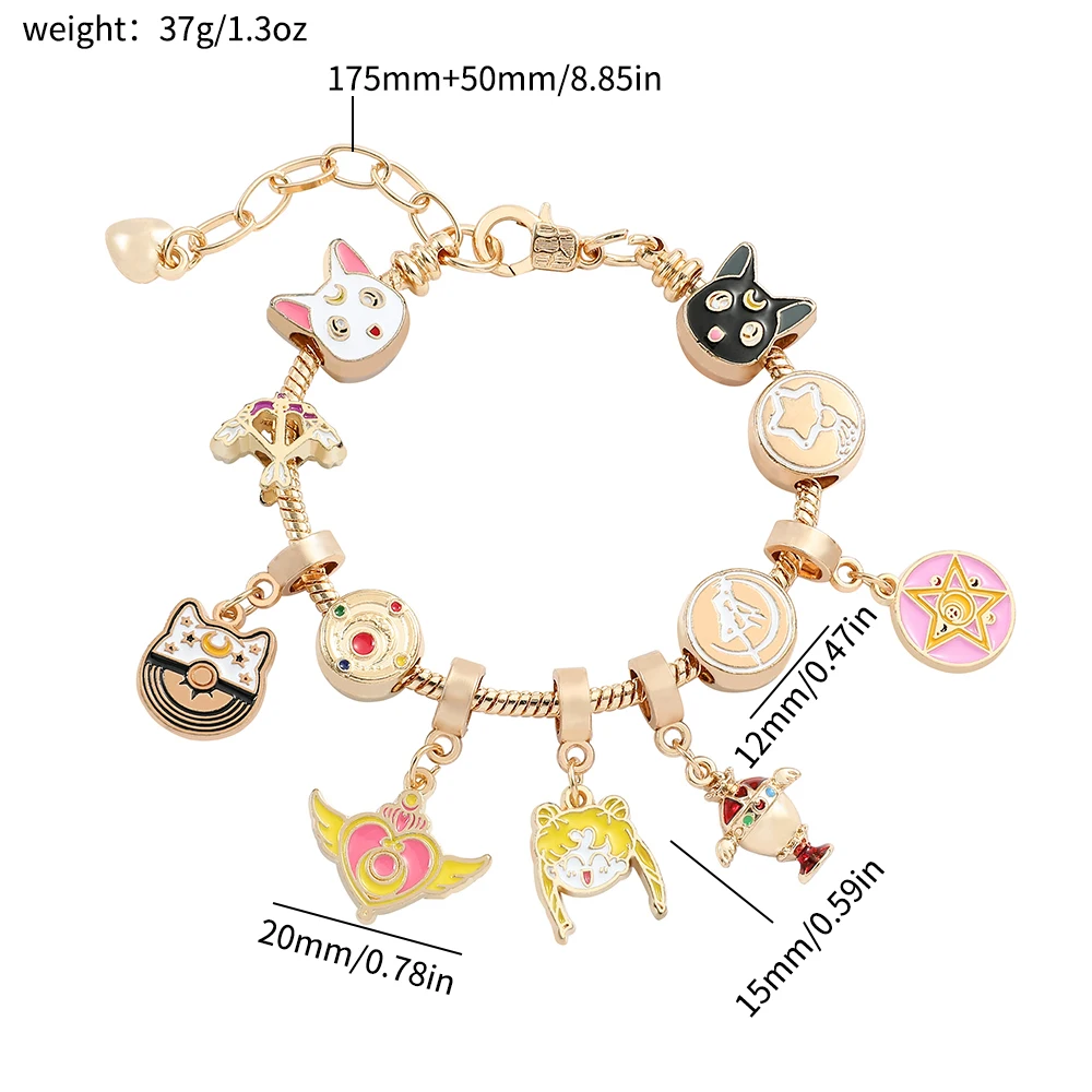 Anime Sailor Moon Bracelet Luna Artemis Cosplay Prop Pendant Adjustable Bracelet for Women Girl Hand Jewelry Accessories Gift