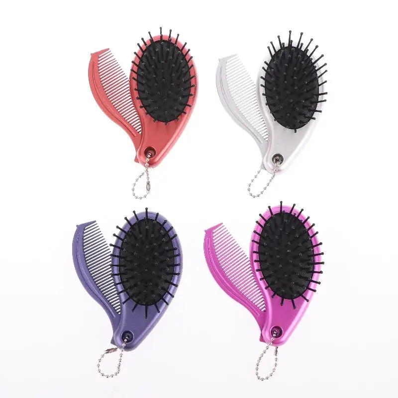 Feature Trendy Air Cushion Comb 3-in-1 Portable Hair Brush With Mirror And Flat Top Comb Foldable Dual-Use Massage