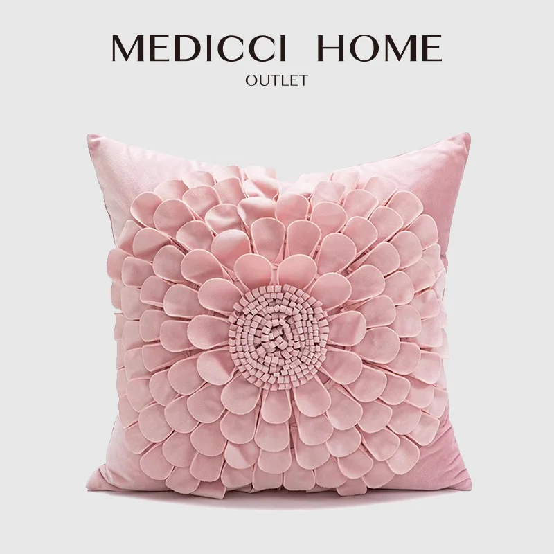 Medicci Home dekorativer Kissenbezug mit Blütenblättern im nordischen Stil, superweicher holländischer Samt, handgefertigter Kissenbezug, 45 x 45 cm, für Schlafsofa
