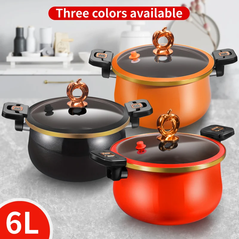 

1 Piece 26Cm/10In Large-Capacity Soup Pot with Twist Lock Handle for Quick Stew 6L Black Orange Red Multi-Functional Kitchen Stew Pot Suitable for All Stoves