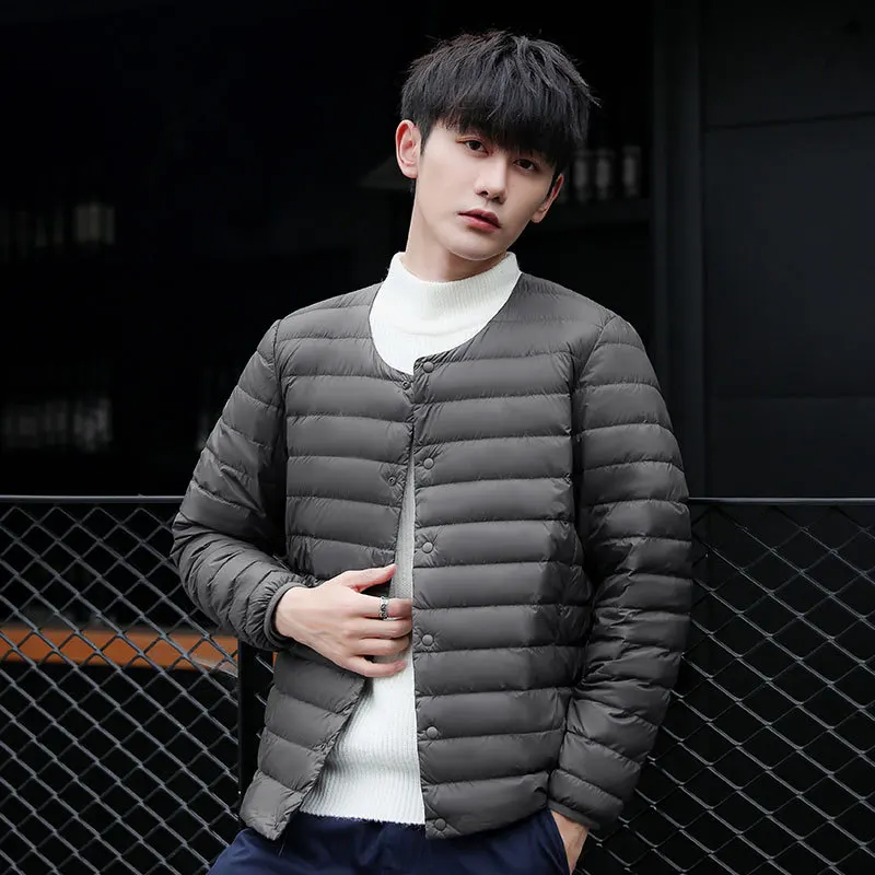 

Men 50% White Duck Down Jacket Parkas Men Short and Lightweight Down Jacket Men's Round Neck Inner Down Jacket Elegant Men Parka