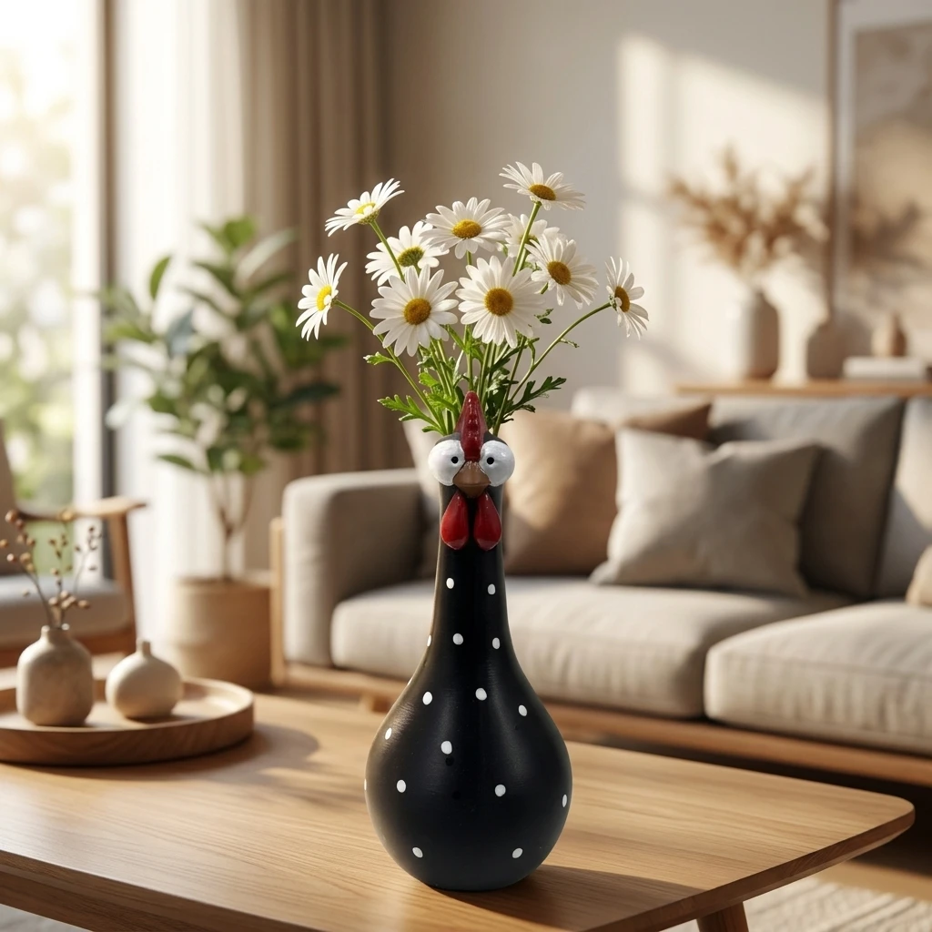 Resin Flower Vase Decorative Figurine for Room Tabletop Ornament Colorful Chicken Sculpture Gift Durable Art