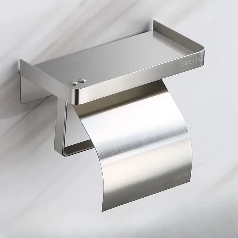 304 Stainless Steel Sanitary Tissue Holder, Toilet Mobile Phone Rack Without Punching, Roll Tissue Holder