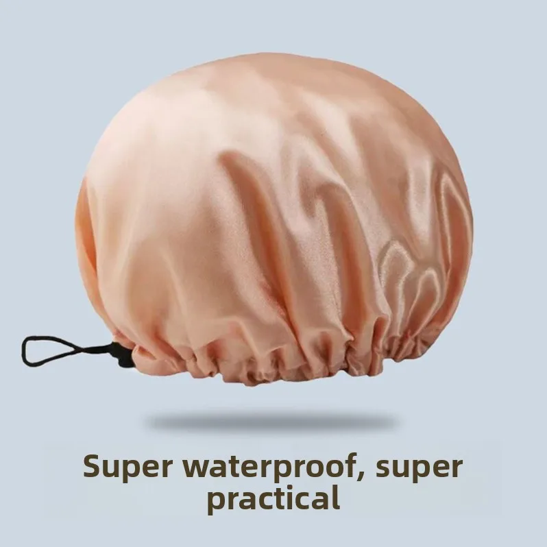 

Thickened Bath Cap Women's Adjustable Waterproof Bathing Home Use Large Size Double Layer Anti-Oil Smoke Special Bath Cap for...