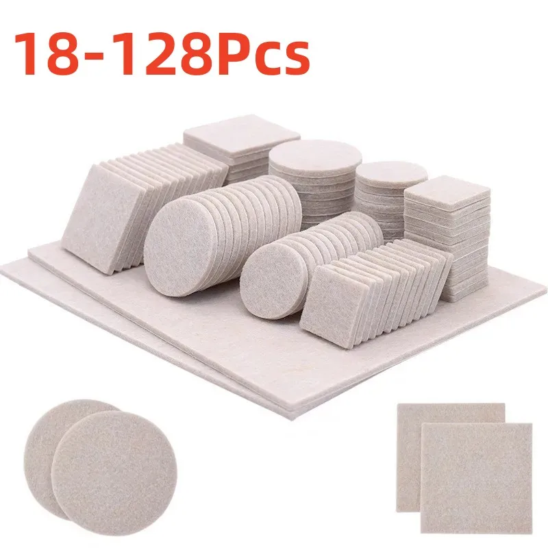 128-18Pcs Thicken 5mm Felt Chair Leg Pads Self Adhesive Furniture Mute Non-slip Anti-collision Gasket Wood Floor Protectors Mats