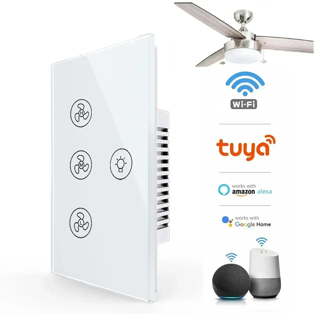 

For Tuya WiFi Ceiling Fan Light Smart Switch Panel Multiple Sets of Timing and Scene Control Tempered Glass