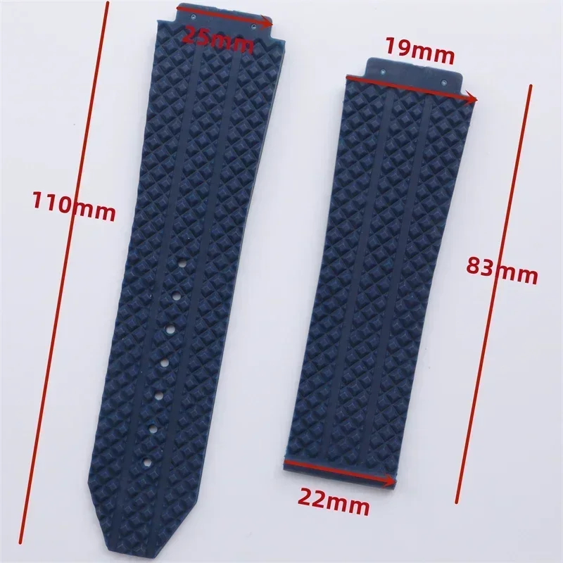 Bracelet de montre en caoutchouc naturel souple pour homme, bracelet Hublot à extrémité convexe, série Big Bang, acier inoxydable, possède un tournevis, 24x17mm, 26x19mm