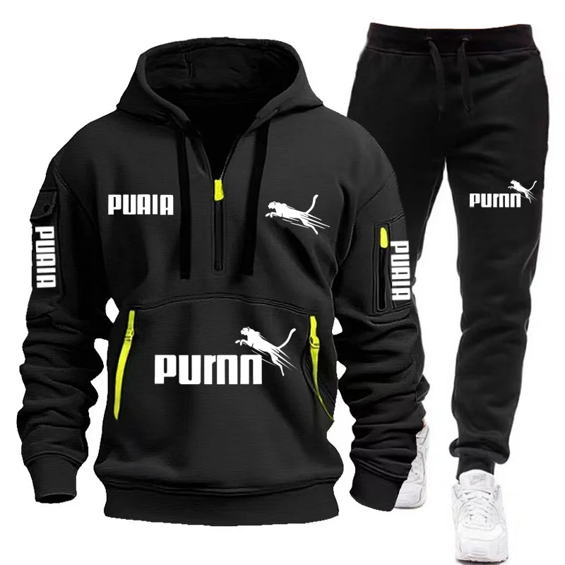 Fashion Tracksuit Men Suit Autumn New Zipper Cardigan Jacket+Sweatpants Stripe Running Fitness Large size Jogging 2 Piece Set