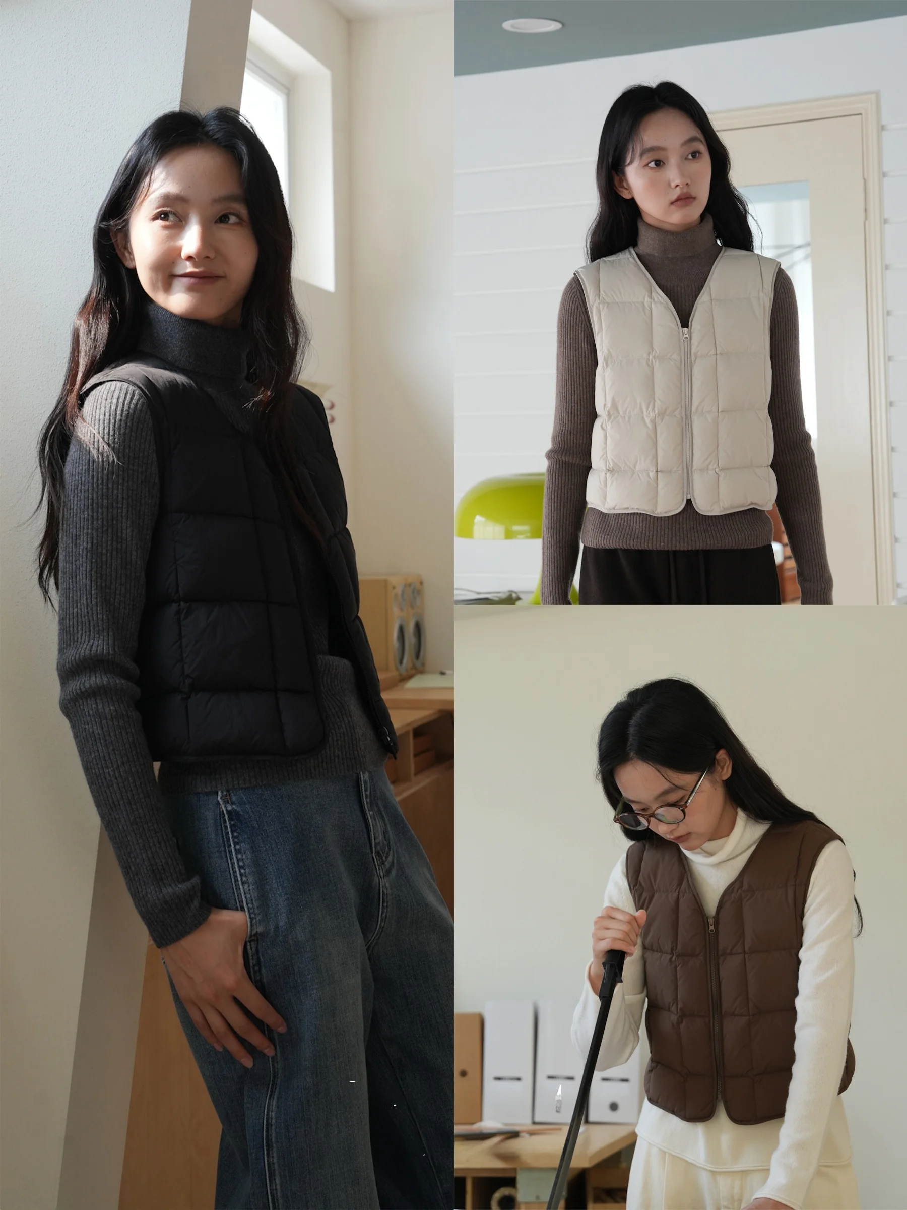 

Warm Du down Vest Women's ort Sle Inner Core Floing V-ne Zipper Closure Pure Color Polyester Material