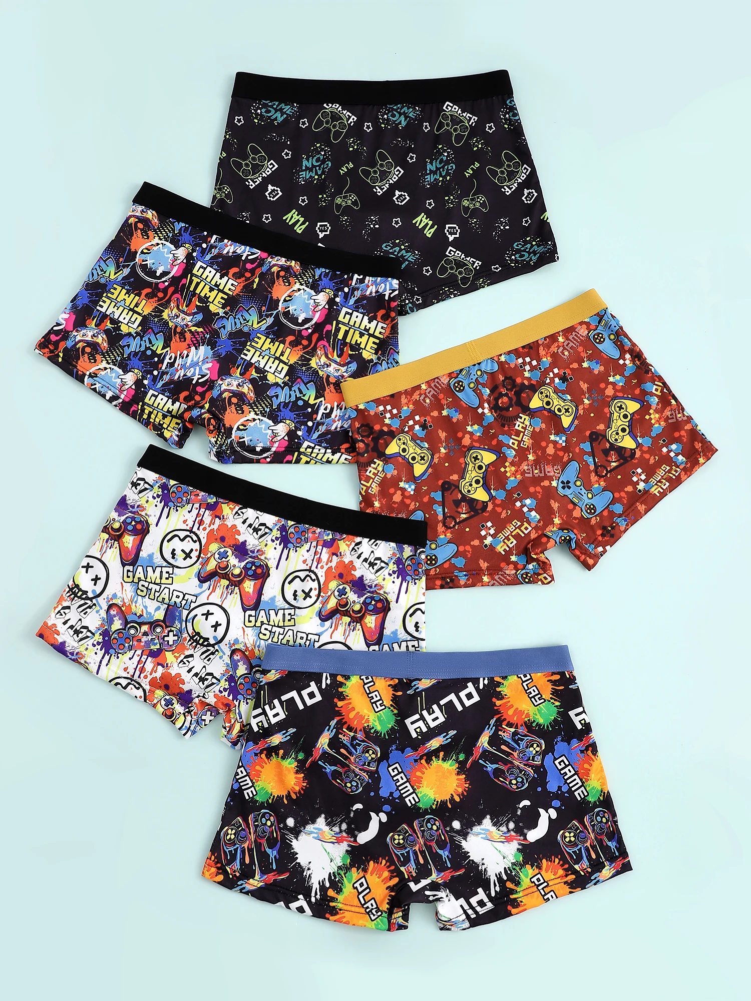 5 قطع من سراويل داخلية مختلطة للأولاد، نمط شارع مطبوع لوحدة التحكم في الألعاب، ناعمة ومريحة، سراويل داخلية مرنة للأطفال، مناسبة لعمر 8-12 سنة