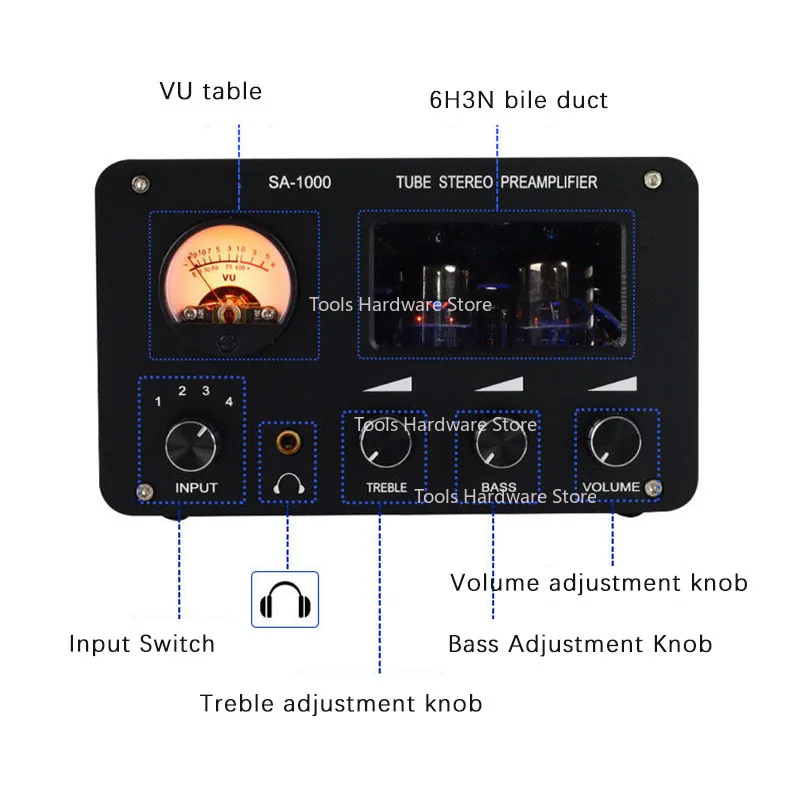 SA-1000 Многовходной Hi-Fi усилитель, передняя трубка, лихорадка, 4 входа и 2 выхода, переключатель без потерь, распределение звука