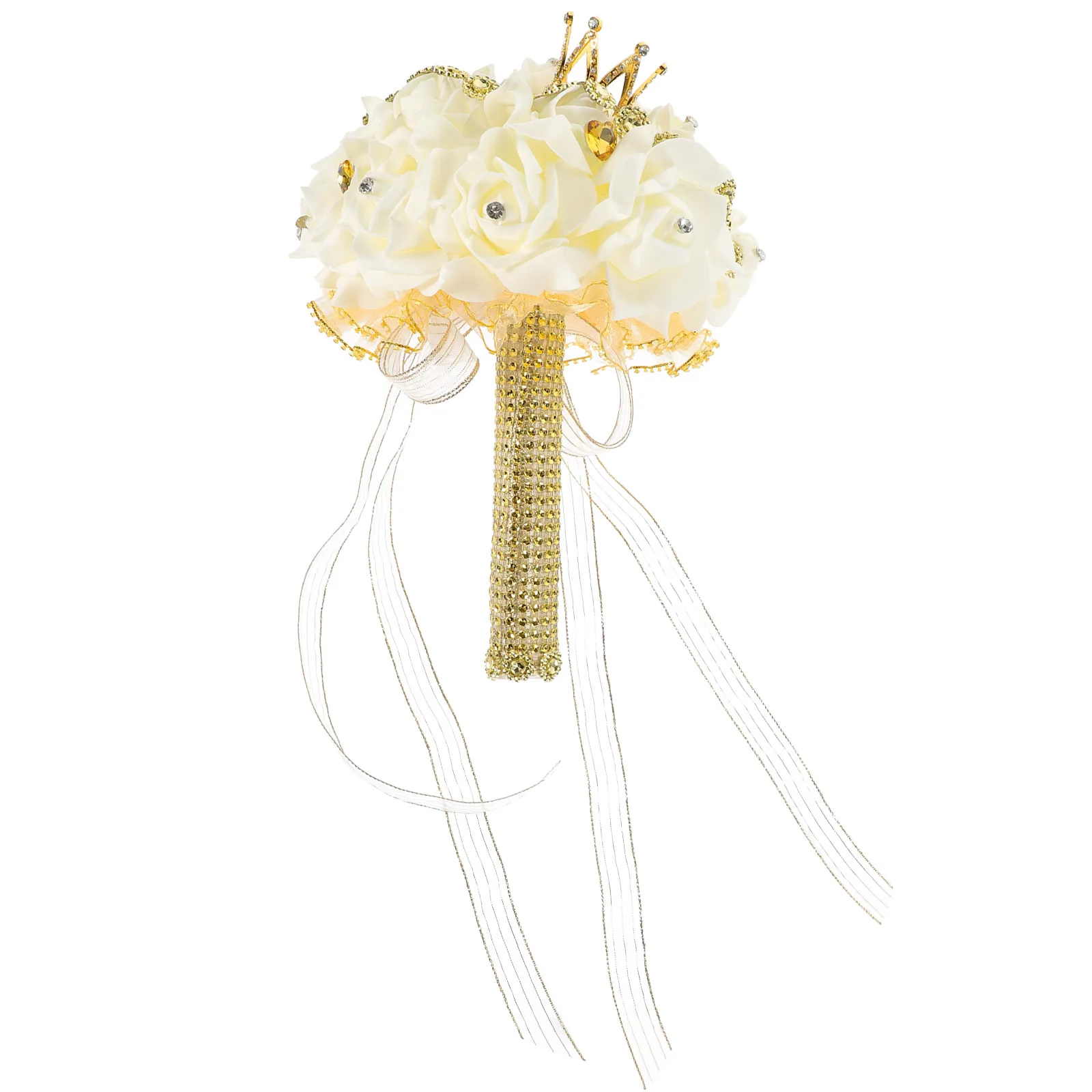 

Crown Decorated Artificial Flowers Wedding Bridal Bridesmaid Bouquet Elegant Realistic Touch Soft Comfortable Modern Rustic