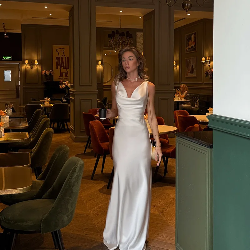 

Женское платье без рукавов во французском стиле, текстурированное атласное длинное элегантное платье для особых случаев