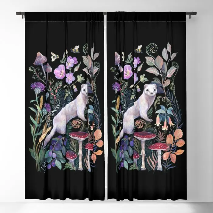 White Ermine Blackout Curtains 3D Print Window Curtains For Bedroom Living Room Decor Window Treatments