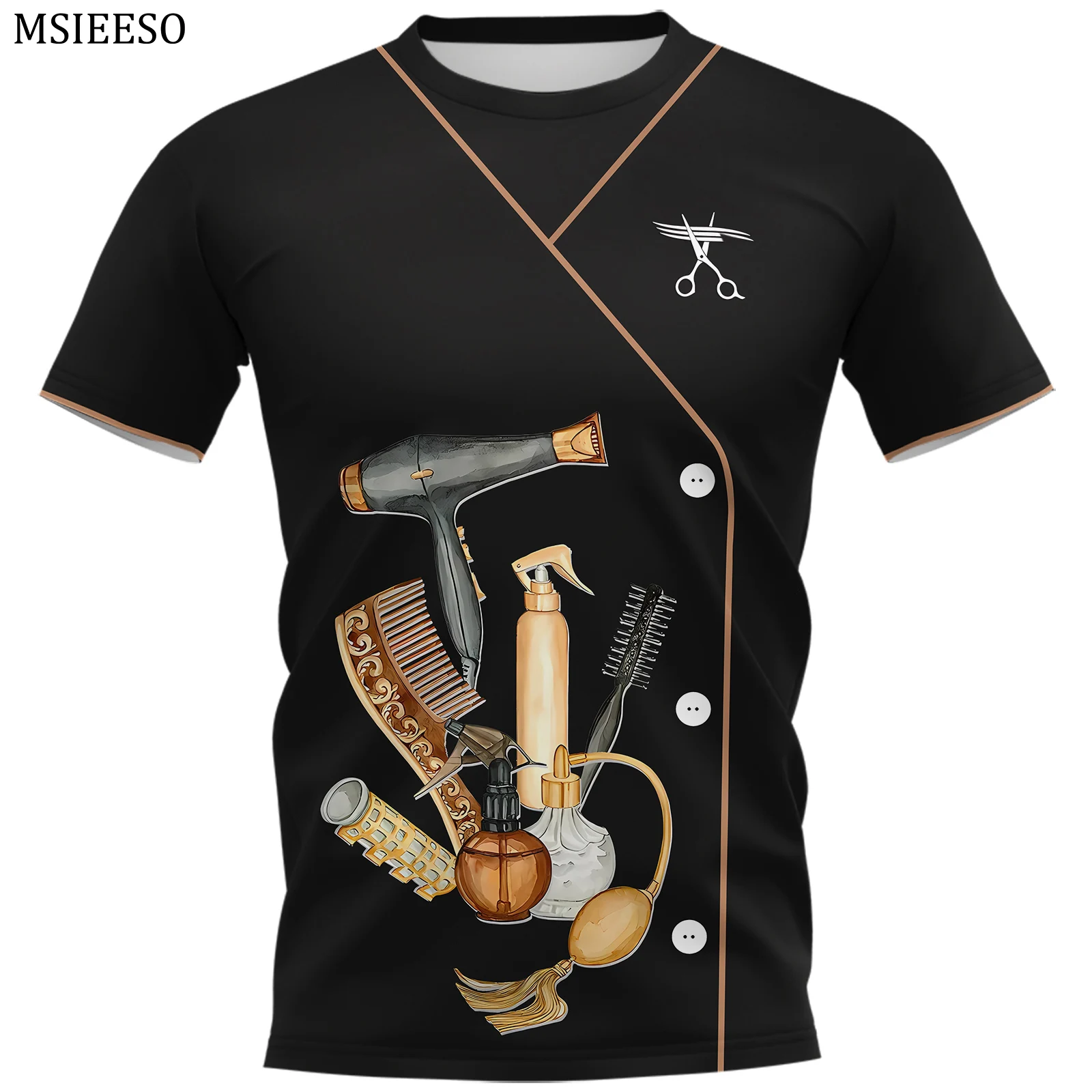 MSIEESO Men T Shirt Barbershop Pattern Printed Barber Cosplay T Shirt Women Fashion Short Sleeve Casual Unisex Streetwear Tops