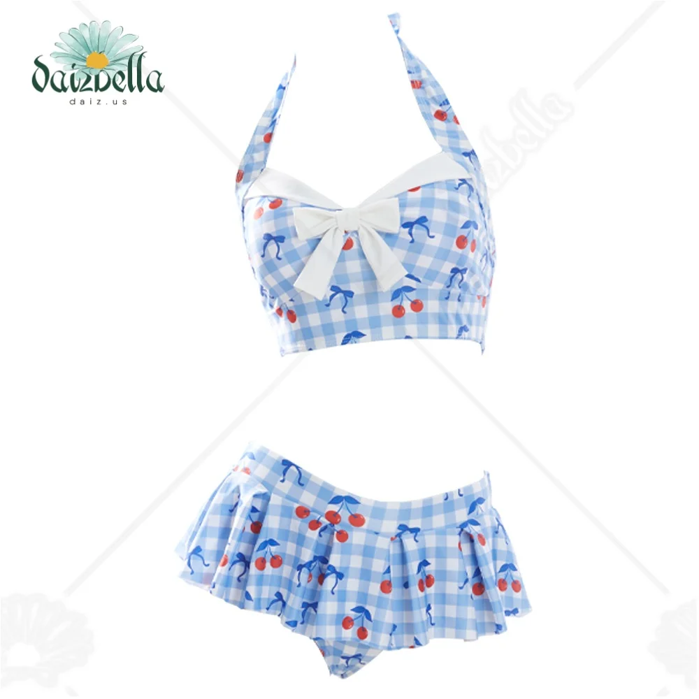 

Женские комплекты бикини Daizbella в стиле ретро 50-х годов, с высокой талией, в клетку, с завязками на шее и повязкой для волос