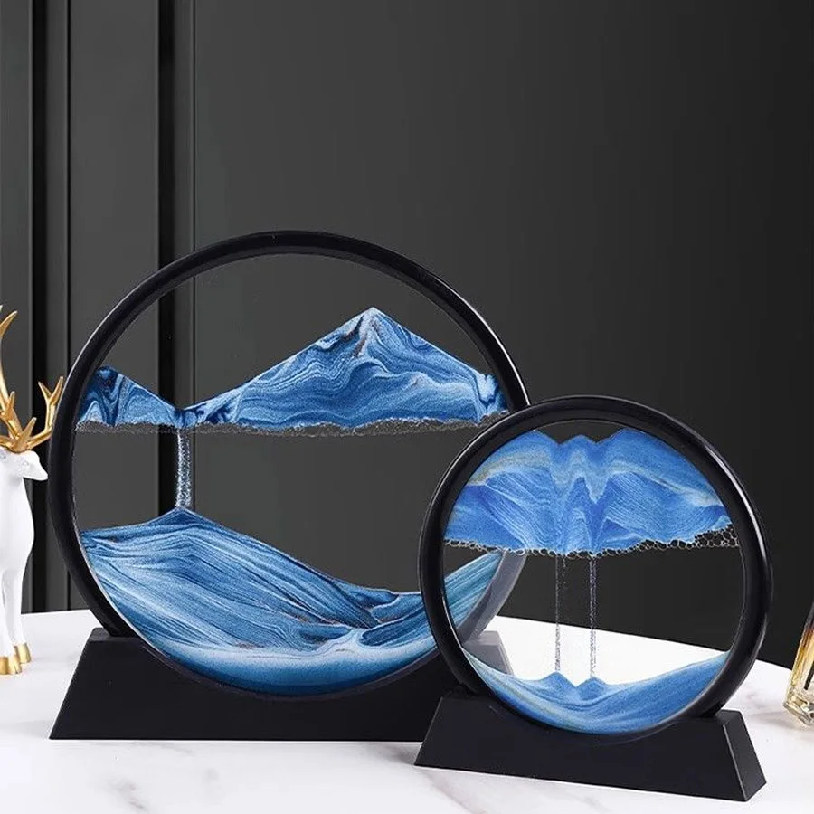 3D Hourglass Quicksand Moving Sand Art Picture Round Glass Deep Sea Sandscape Craft Flowing Painting Office Home Decor Gift