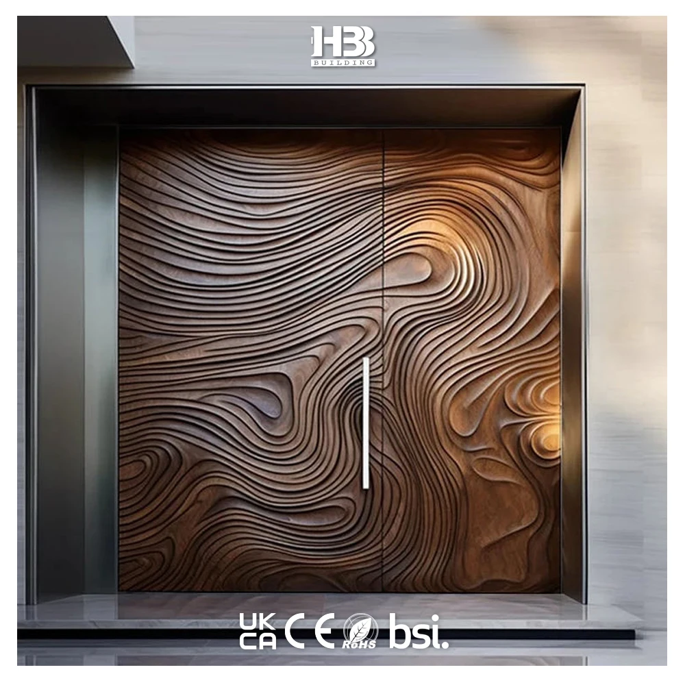 Luxurious Residential High End Custom Design Modern 3D Texuured Carving Solid Wooden Exterior Villa Front Entry Door for Houses