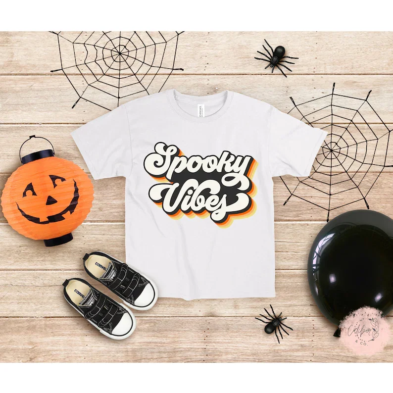 Vibes Kids Halloween Toddler Spooky Kids Shirt Short Sleeve Top Tees O Neck 100% cotton Streetwear harajuku goth Drop Shipping