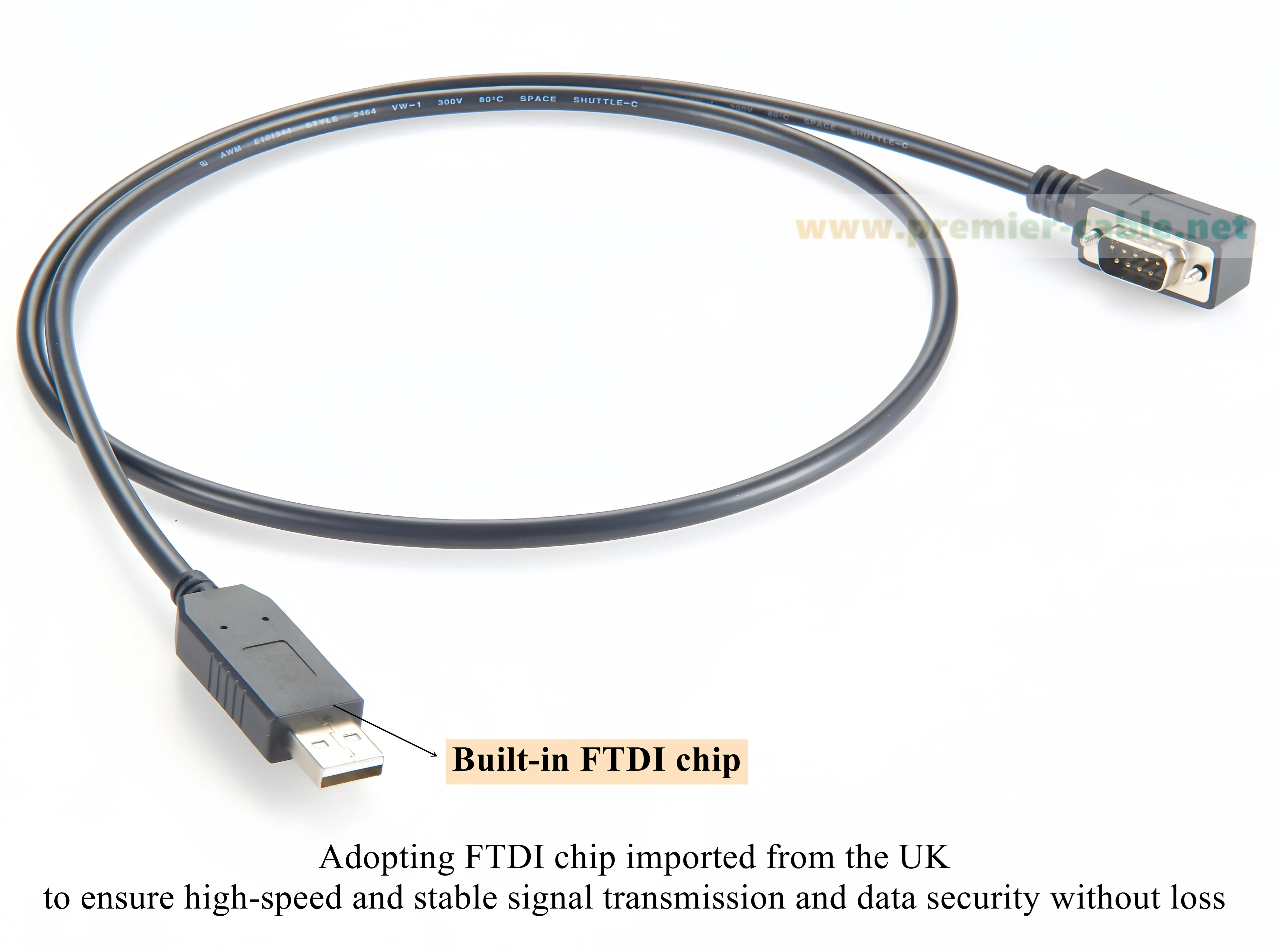 Rechtwinkliges USB 2.0 Stecker auf DB9 Stecker RS232 Serielles Adapterkabel mit FTDI FT232RNL Low Profile Slim Compact DB9 COM-Port-Konverter – Detail 3