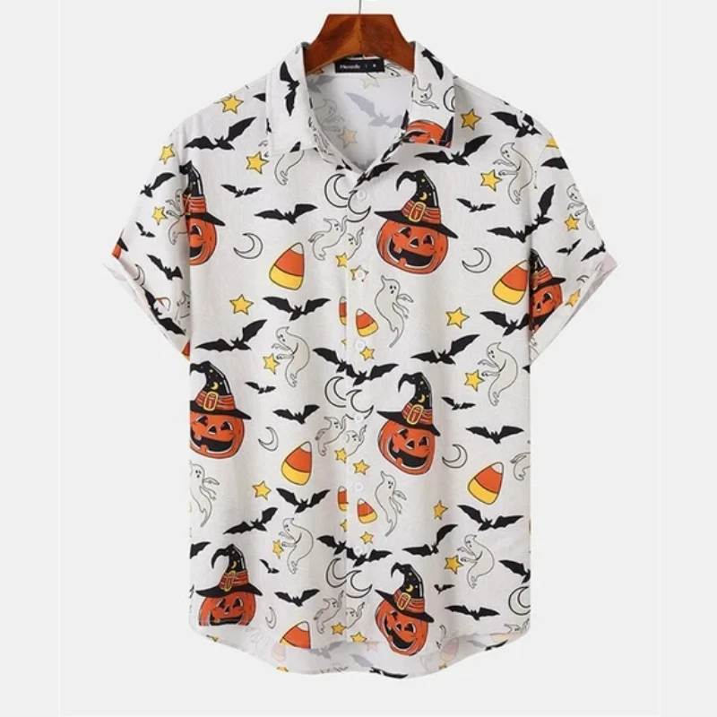 Camicia di Halloween per uomo t-Shirt stampata a maniche corte 3d testa di zucca Graphic Top camicia con bottoni con risvolto abbigliamento estivo da spiaggia