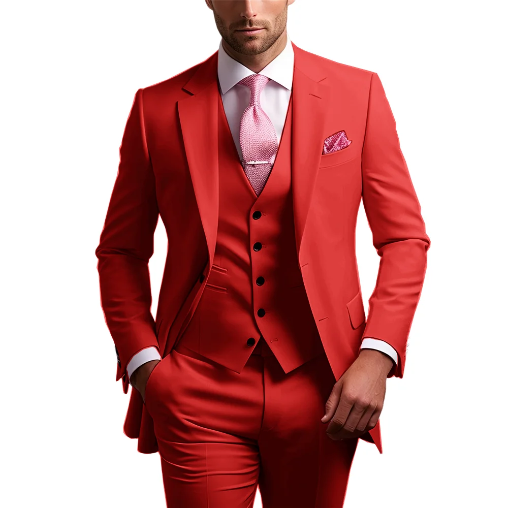 

3Piece Pink Fashion Classic Plain Color Wedding Formal Slim+Pants+Vest Groom Tuxedo Custom Outfit