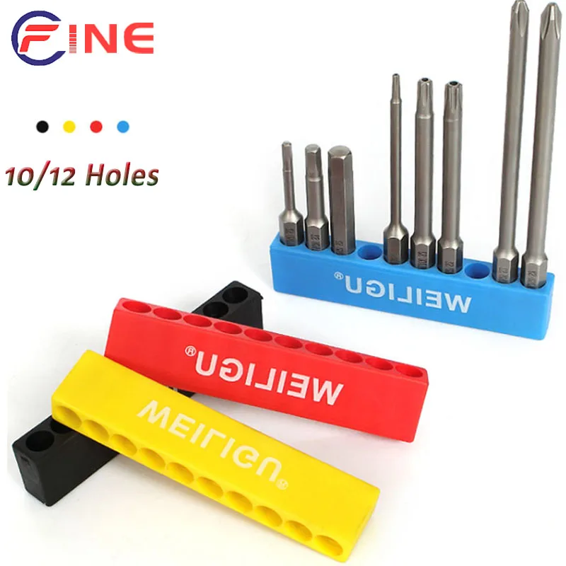 Screwdriver Hole 10/12 Holes Hex Shank Bit Holder Plastic Head Storage Case Tool for 1/4 Inch Hex Shank Drill Bit Organizer