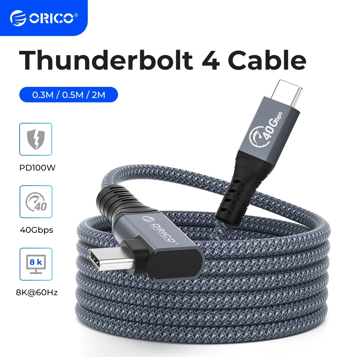 

ORICO 2M Thunderbolt 4 USB C Кабель , быстрая зарядка PD100W передача данных 40 Гбит/с нейлоновая оплетка HD 8K @ 60Hz для Macbook eGUP Ноутбук