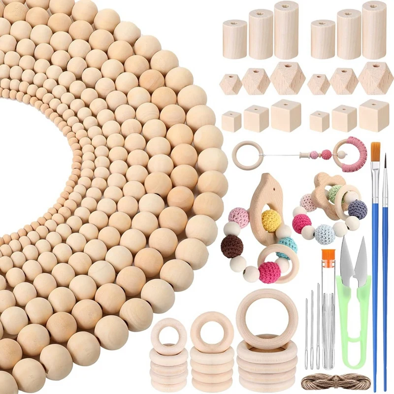 Wooden Bead Crafts Unfinished Natural Wood Loop Polygonal Spacer Beads For Decoration Jewelry Making Home Durable