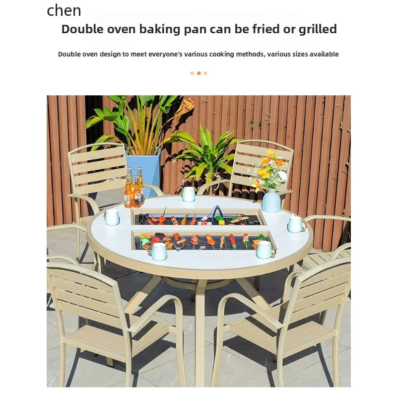 HYS Outdoor BBQ Table and Chairs Aluminum Alloy Round Table Outdoor BBQ Table and Chairs