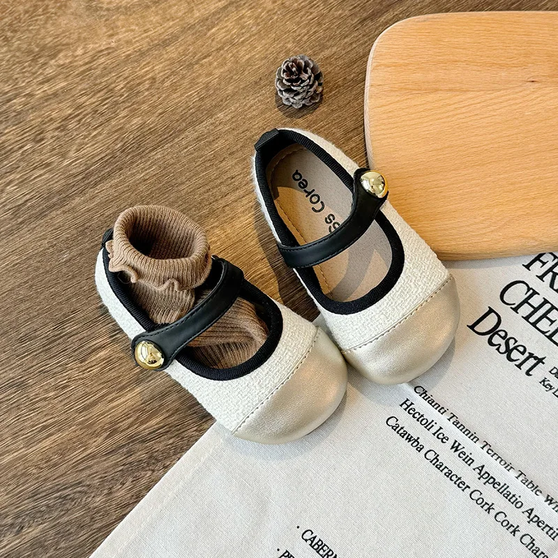 الأطفال الخريف النسخة الكورية الأميرة أحذية من الجلد لينة سوليد حذاء فردي غير رسمي فتاة البريطانية ساحة تو الترتر الفيلكرو الأحذية #1