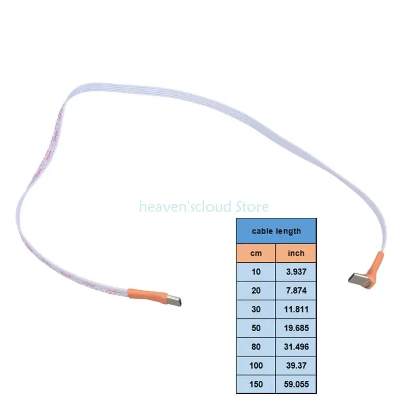 Y88B Espacio Guardar ángulo recto Tipo C Conector masculino a masculino Cable datos FPC FPC 5V 2A Carga para dispositivos