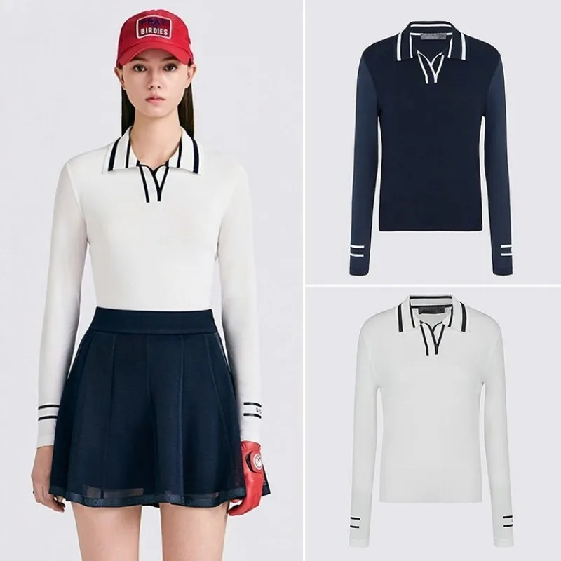 2026 Summer New Original Korean Golf Trendy Collar Versatile Chic Breathable Soft Stretch Quick Dry Women's Long Sleeve Top