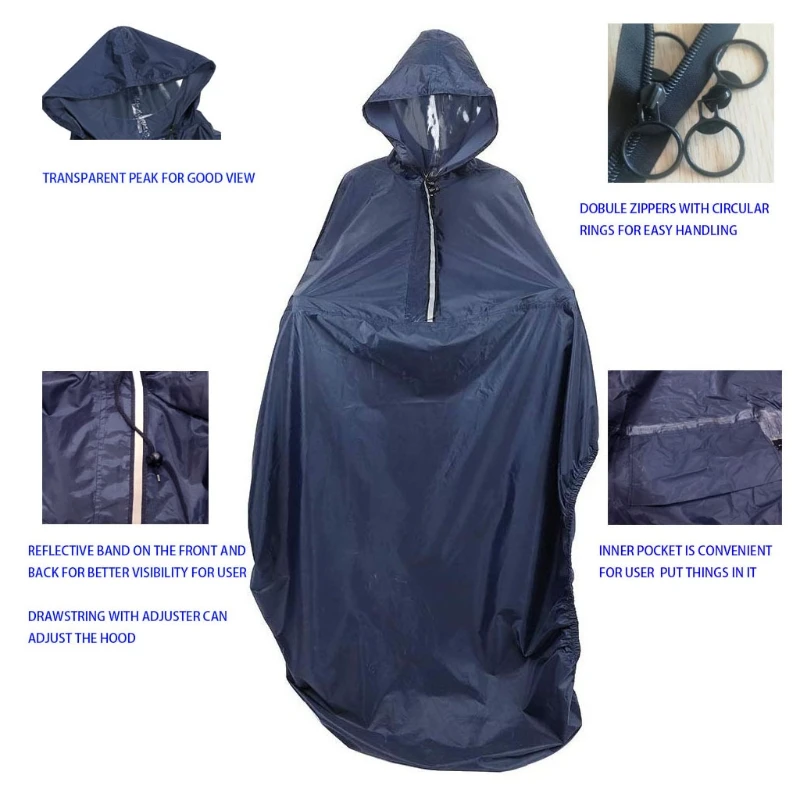 Reflective Strip Waterproof Rain Poncho for Wheelchair Mobility Old Scooter Large Wind Proof Cape Raincoat Cloak with Hood