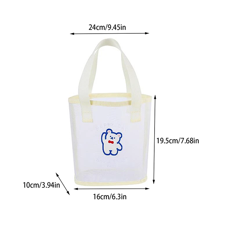 Cute Bear Beach Bag Large Capacity Shopping Bag Transparent Mesh Reusable Handbag Portable Travel Organizer Wash Bag Storage Bag