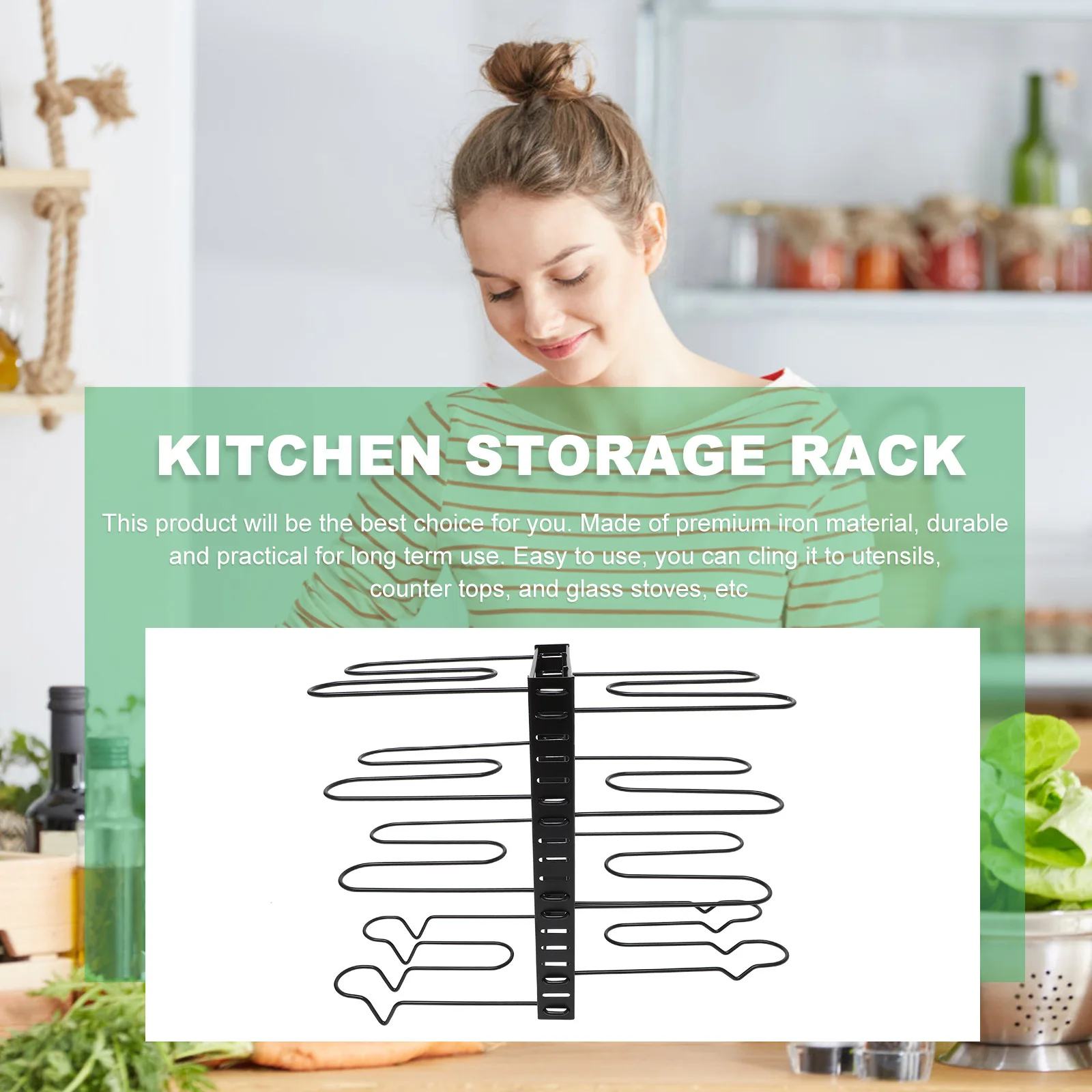 

Kitchen Storage Rack 8 Layer Black Multifunction Pot Cover Holder Tray Iron Material Easy Clean Home Restaurant