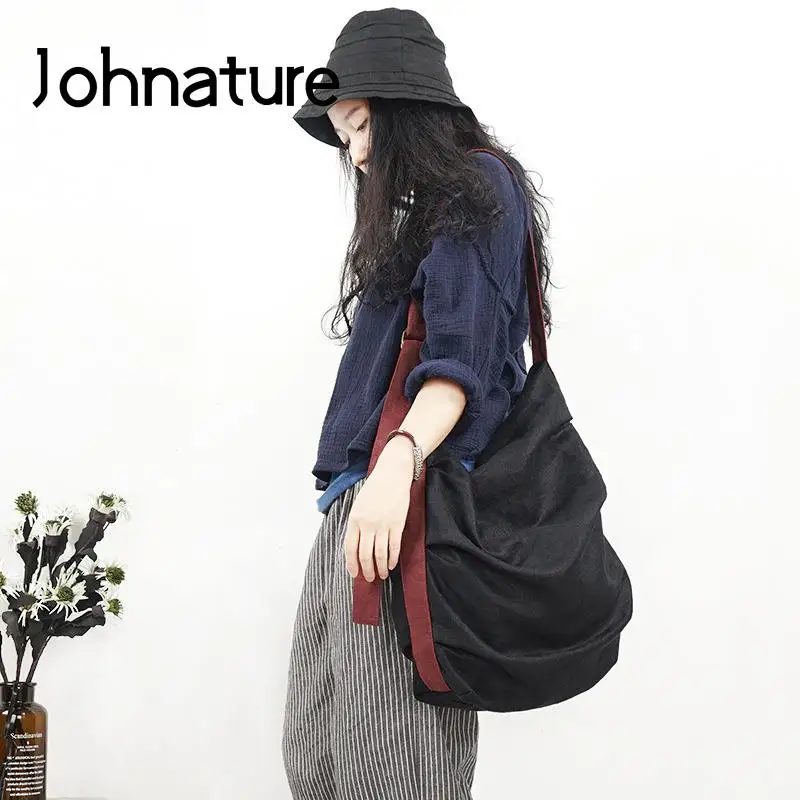 

Johnature Leisure Linen Crossbody Bags For Women 2024 New Personality Pleated Bag Versatile Large Capacity Shoulder Bags