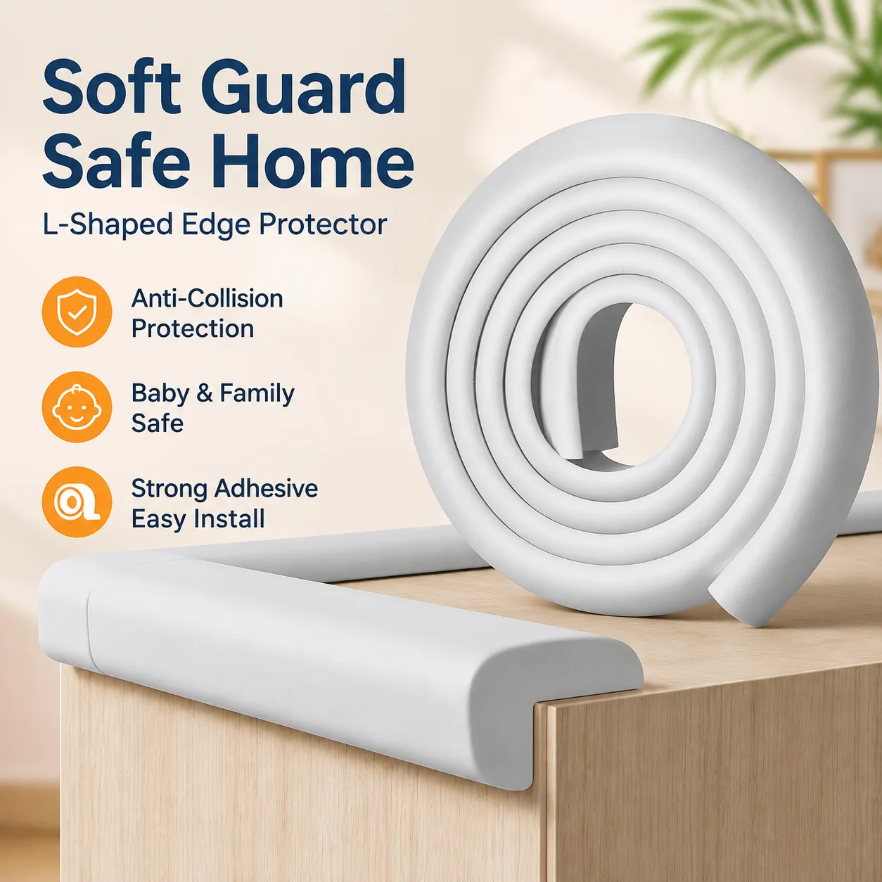 L-Shaped Protective Edge Protector Self-Adhesive Foam Cabinet Door Strip Safety Anti-Collision Corner Guard Wall Protection,