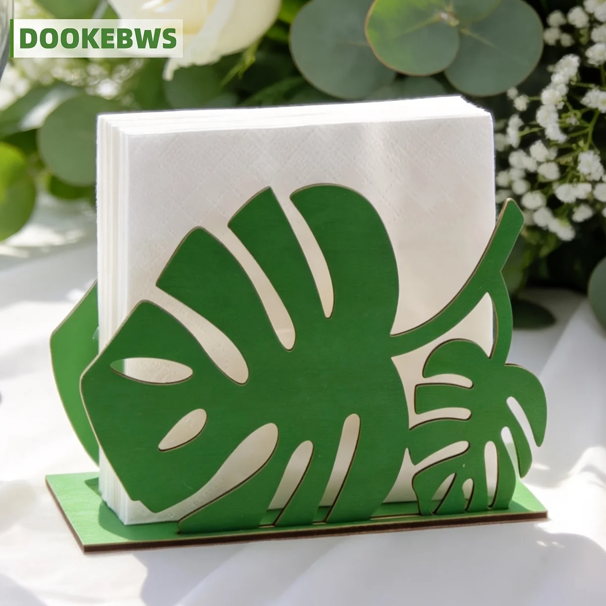 Palm Leaf Pattern Wooden Napkin Holder Creative Art for Restaurant Paper Towel Distribution Living Room Coffee Shop Table Decor