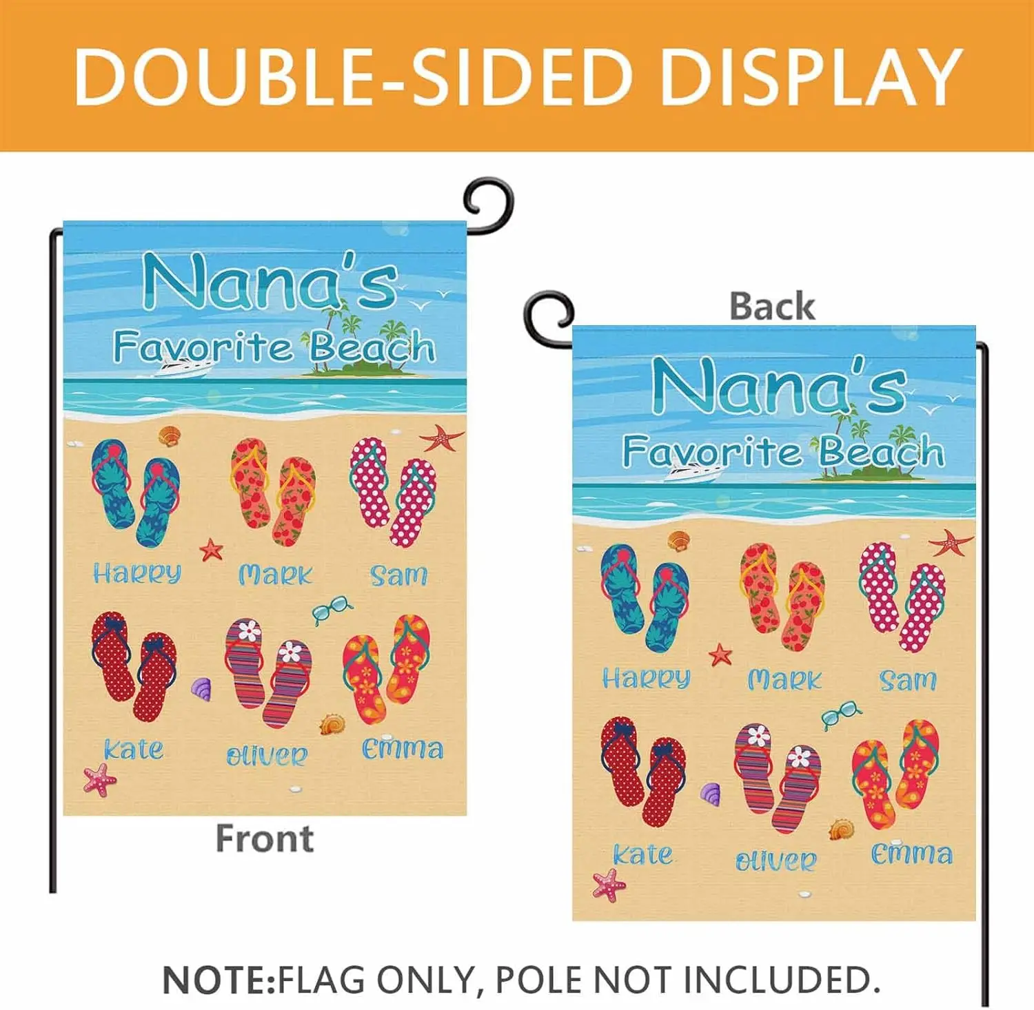 YESCUSTOM Personalized Grandma&;s Garden Flags with GrandKids Names,Custom Nana&;s Favorite Beach House Flags Gift for Mom Grand