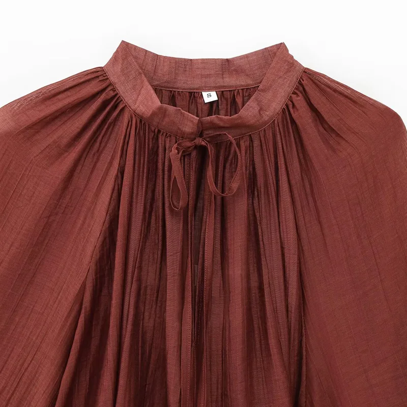 Hxao vestidos femininos com babados, verão 2025, laranja, renda, vestidos curtos, mini camadas, gola redonda, manga comprida, vestidos casuais 066